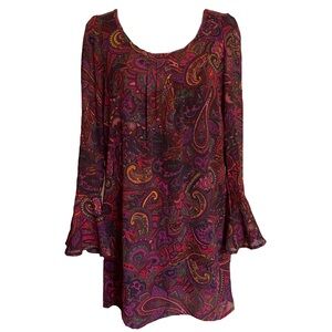 MINKPINK Pink Purple Paisley Bell Sleeve Boho Dress